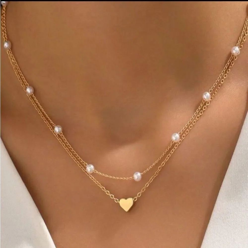 Gold heart Layered Necklace N1149
